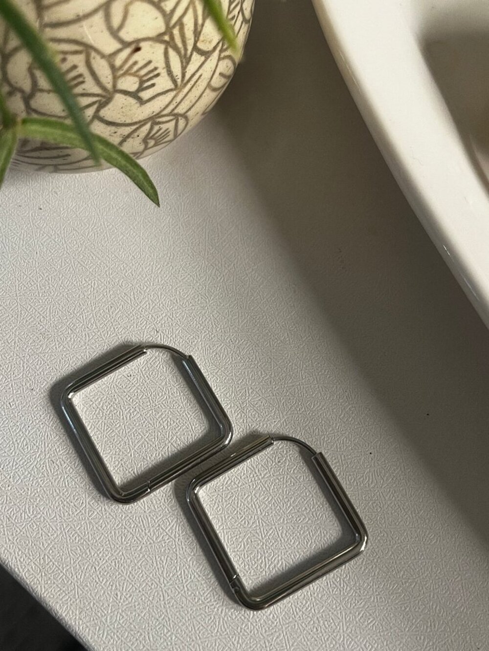 Oh Clementine Diamond Rounded Huggie Hoop Earrings / 29mm Stainless Steel - Picture 4 of 4